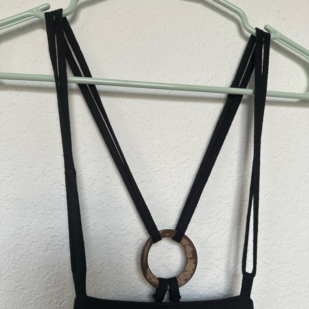 Anthropologie Midi Black Strappy Modern Pinafore Cotton Blend Apron Dress Size 8 - Picture 9 of 15